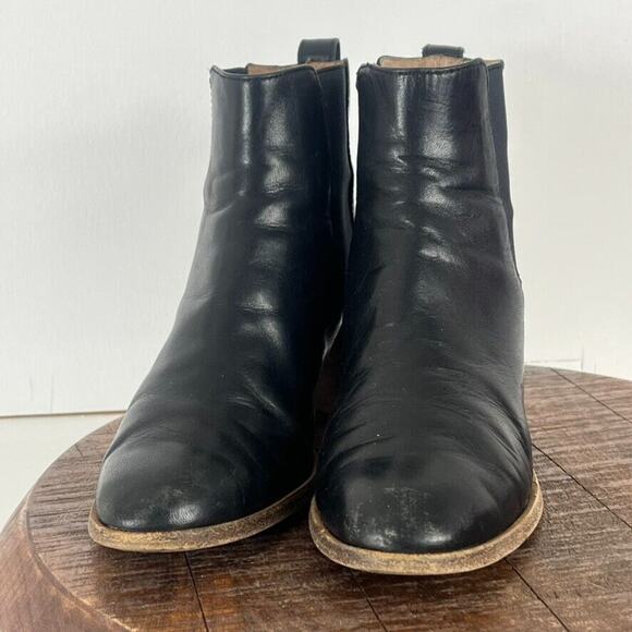 Madewell Boots Women's Size 8 Chelsea Black Leather The Frankie Pull On Heel - Picture 2 of 12